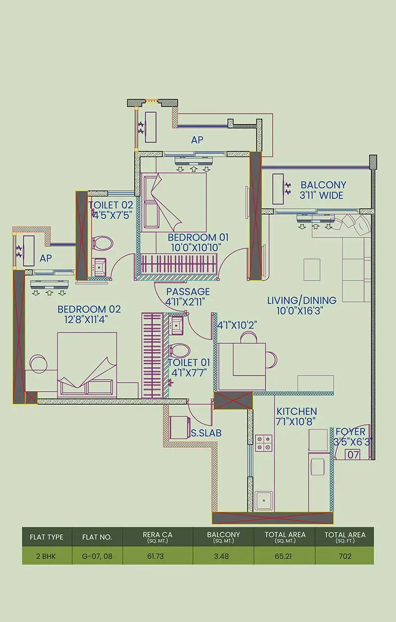 Anant Avatara 2BHK Premium Residence Unit Plan